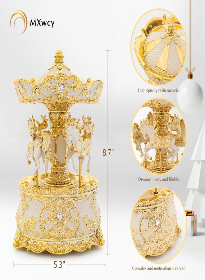 MXwcy Carousel Music Box Gold & Ivory 8.7" Rotate Christmas Music Box for Kids & Adults, Classic Wind up Cylinder Music Box Birthday Gifts for Women Girls Mom, Carousel Horse Musical Lantern Home Room Decor - Image 3